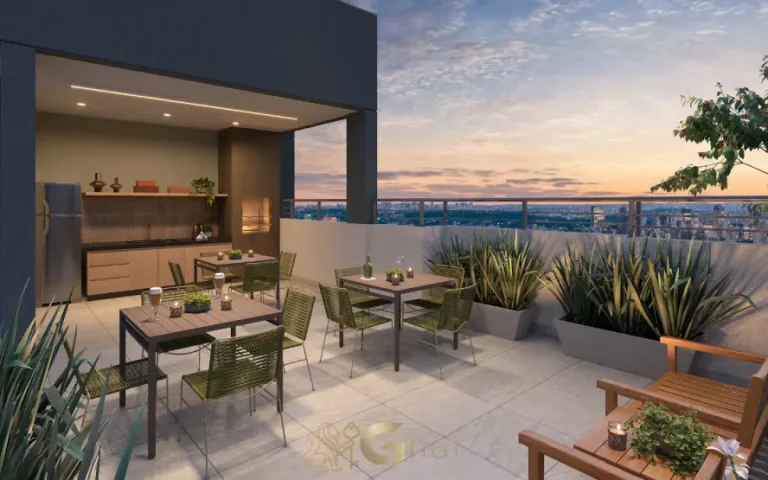 Churrasqueira no rooftop do Like Campo Limpo com área de lazer