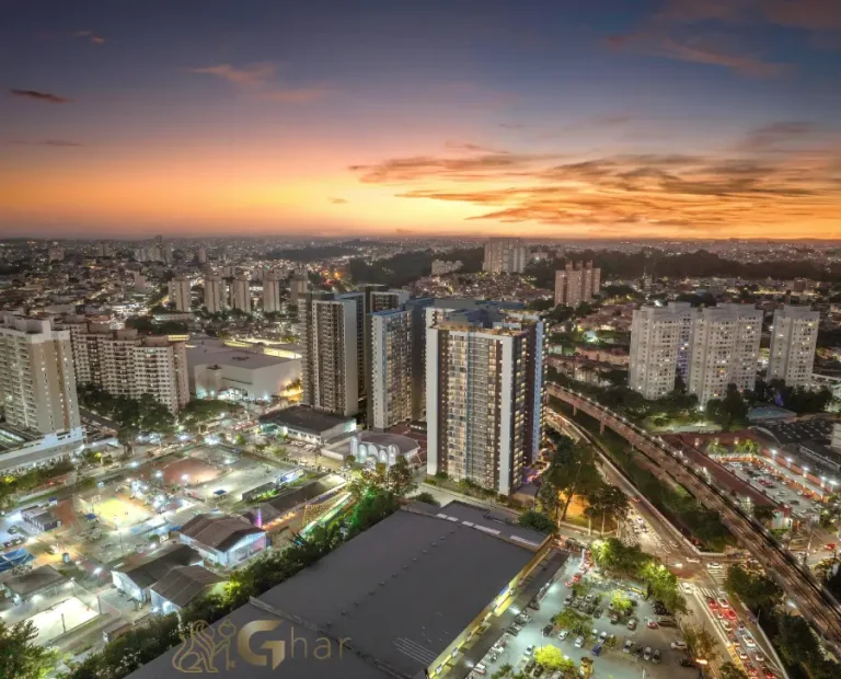 Vista aérea da fachada do condomínio Like Campo Limpo