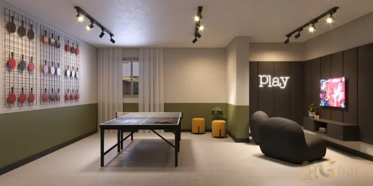 Salão de jogos do condomínio Like Campo Limpo com espaço para lazer e entretenimento