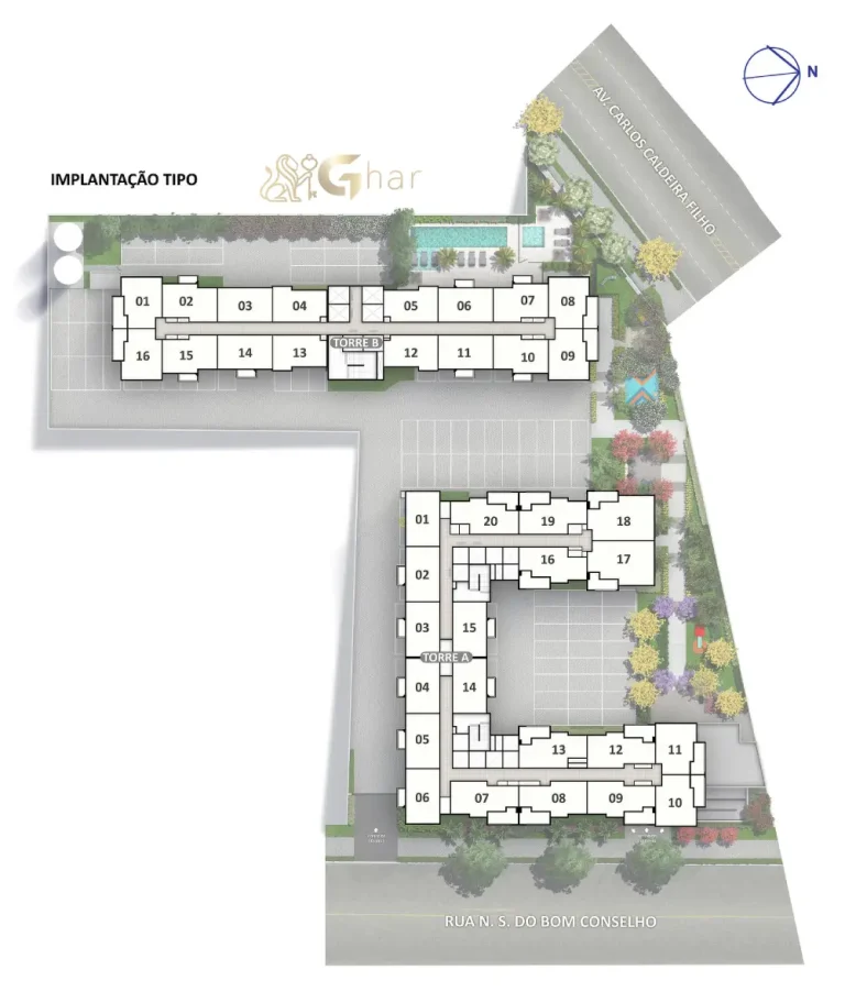 Planta de implantação do pavimento tipo do Like Campo Limpo