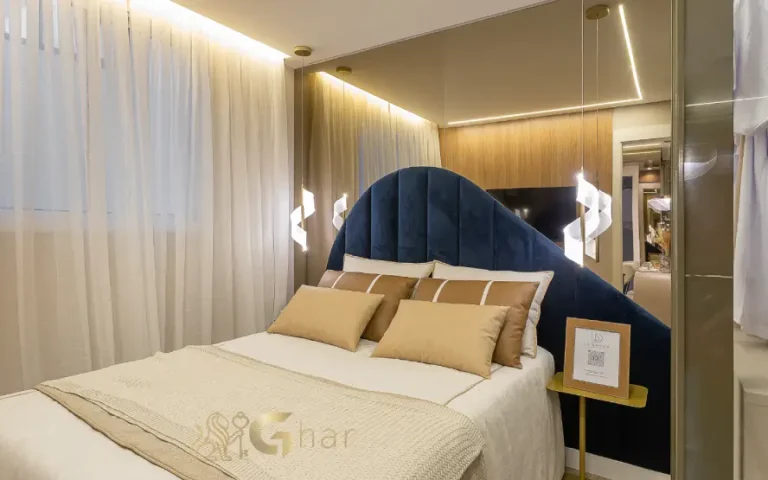 Dormitório de casal no apartamento decorado do Live Campo Limpo