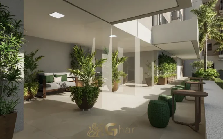 Praça de convivência do condomínio Live Campo Limpo com áreas de descanso