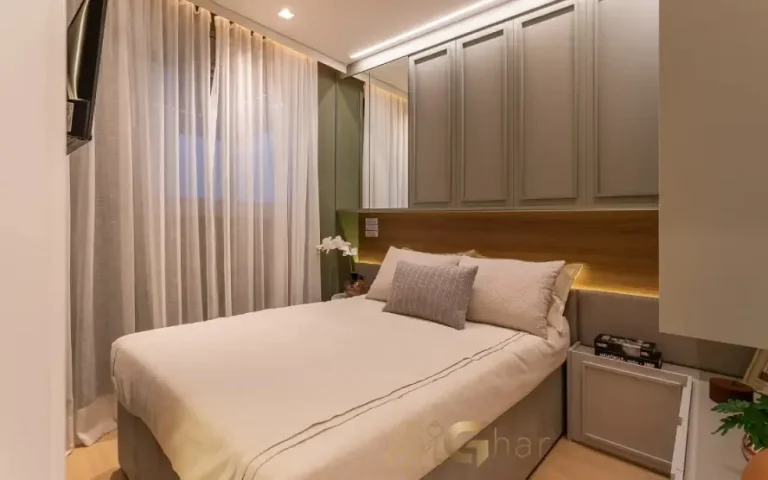 Quarto do apartamento decorado Lyne Campo Limpo em São Paulo