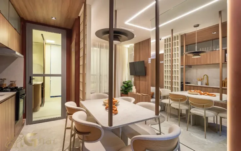 Sala com cozinha aberta do apartamento decorado Lyne Campo Limpo