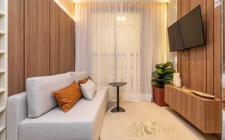 Sala de estar do apartamento decorado Lyne Campo Limpo