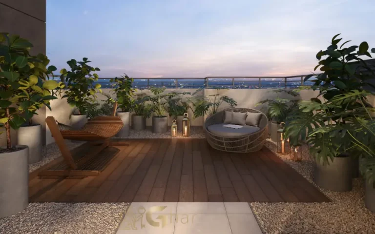 Espaço zen do condomínio Lyne Campo Limpo em São Paulo