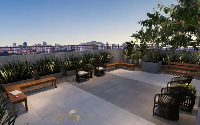 Lounge na cobertura do condomínio Lyne Campo Limpo em São Paulo