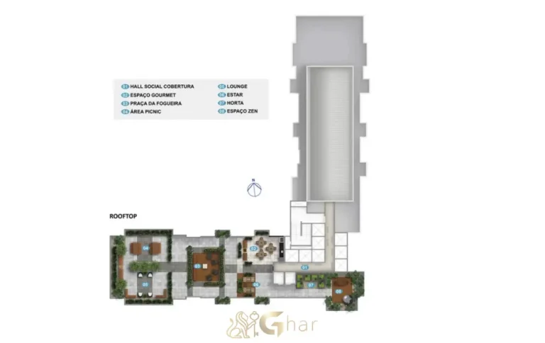 Planta de implantação do rooftop e cobertura Lyne Campo Limpo