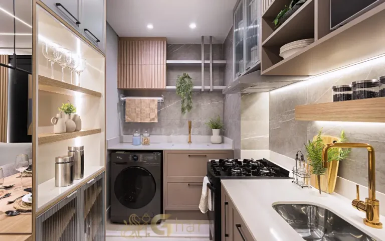 Cozinha e área de serviço do apartamento decorado Mérito Barra Funda