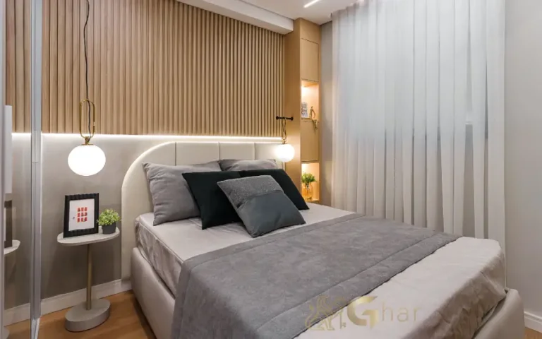 Quarto de casal do apartamento decorado Mérito Barra Funda com design moderno