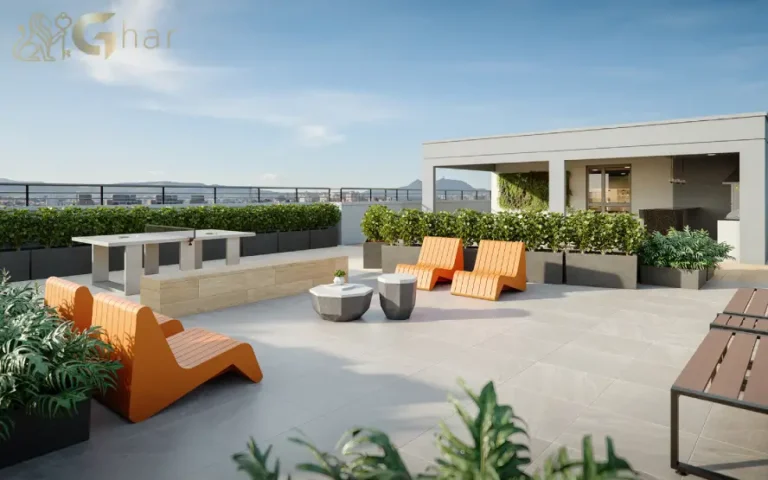 Lounge de convivência do Mérito Barra Funda com ambiente integrado e confortável