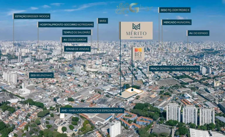 Vista aérea do bairro do Belém com o condomínio Mérito Belenzinho