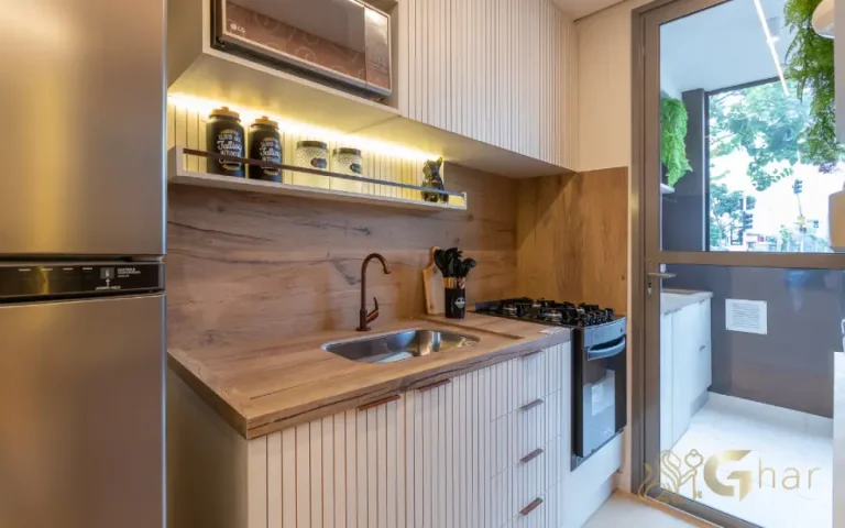 Cozinha do apartamento decorado no Mérito Santo Amaro