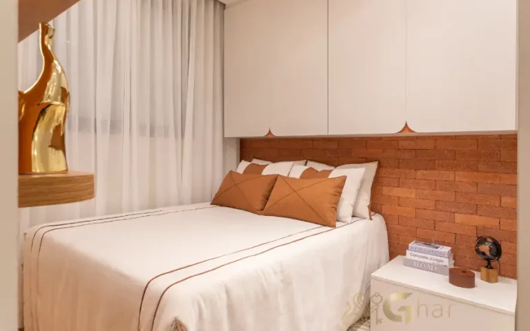 Quarto de casal do apartamento decorado no Mérito Santo Amaro