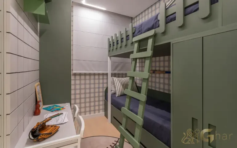 Quarto de solteiro do apartamento decorado no Mérito Santo Amaro