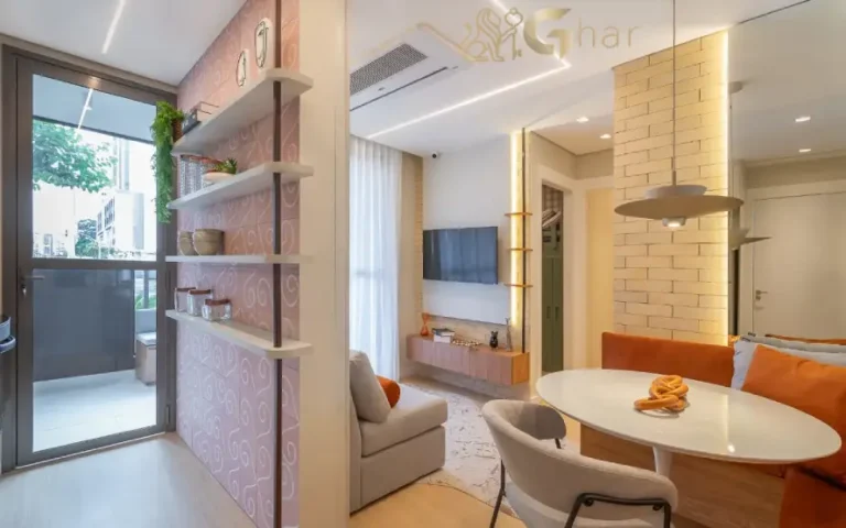 Sala de estar e jantar do apartamento decorado no Mérito Santo Amaro