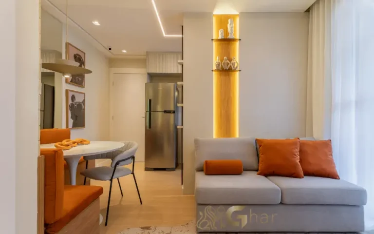 Living do apartamento decorado no Mérito Santo Amaro