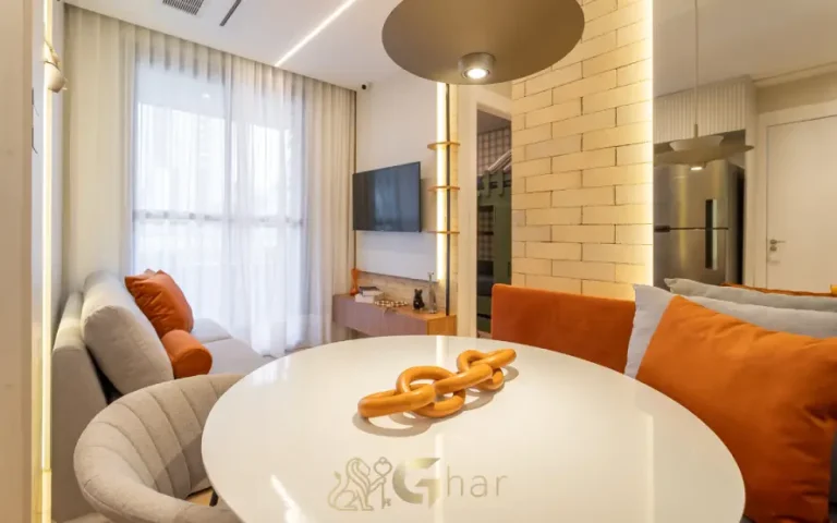 Sala de jantar do apartamento decorado no Mérito Santo Amaro