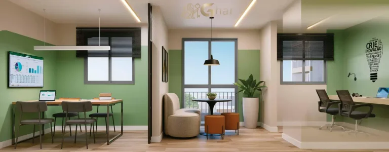 Espaço coworking do condomínio Mérito Vila Mascote na Vila Mascote em São Paulo