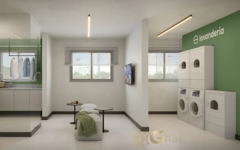 Lavanderia compartilhada do condomínio Mérito Vila Mascote na Vila Mascote, São Paulo