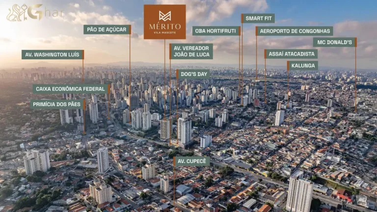 Vista aérea do bairro Vila Mascote com o condomínio Mérito Vila Mascote em São Paulo