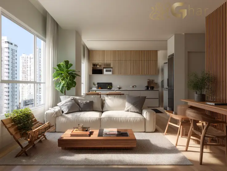 Apartamento decorado do Mirae Bom Retiro com sala de estar e living integrados