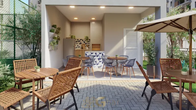 Churrasqueira do condomínio Modern Mooca em área de lazer integrada