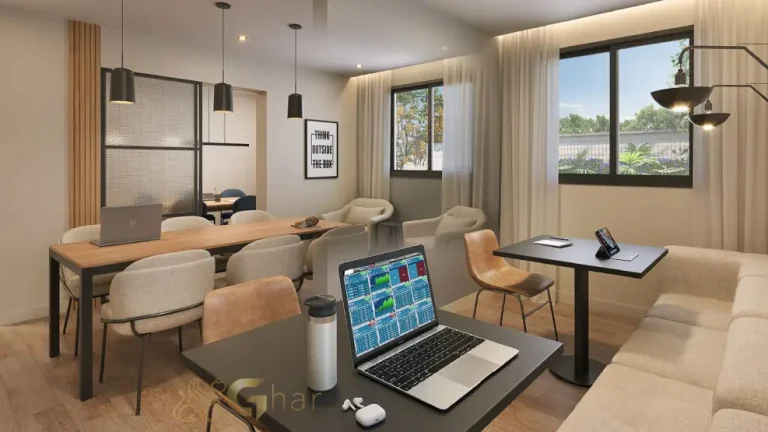 Coworking do condomínio Modern Mooca com espaço para trabalho e estudo