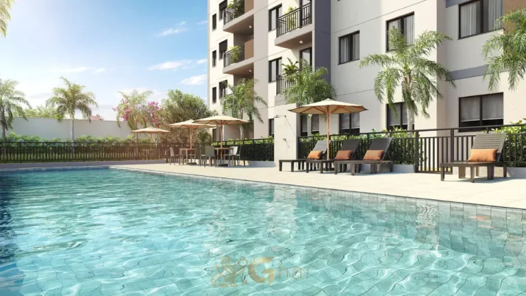 Piscina do condomínio Modern Mooca com área de lazer para adultos e crianças