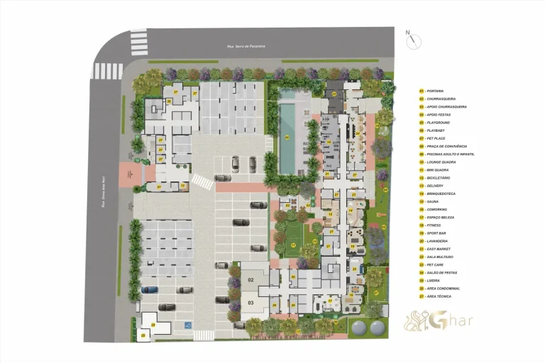 Planta de implantação da área de lazer do condomínio Modern Mooca
