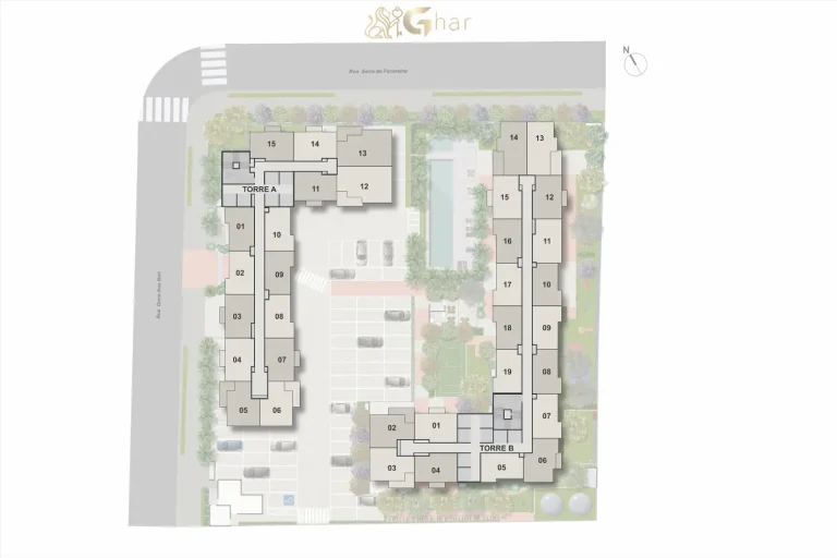 Planta de implantação das torres do condomínio Modern Mooca