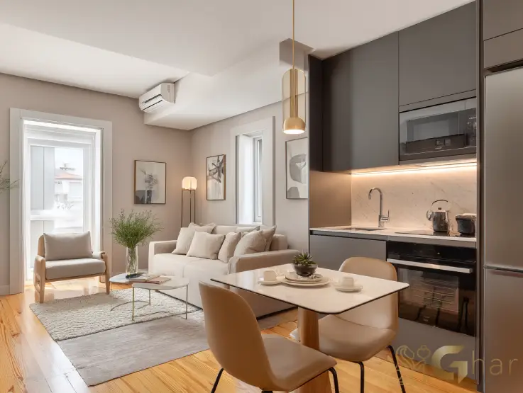 Apartamento decorado My Sacomã com sala e cozinha integradas no Sacomã