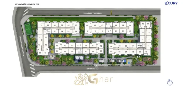 Planta de implantação do pavimento tipo do condomínio My Sacomã em São Paulo