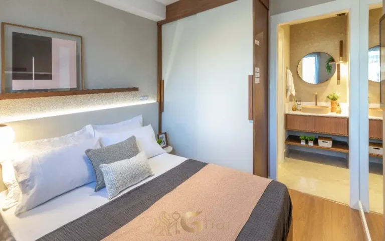 Quarto de casal do apartamento decorado do Nord Residencial São Miguel 2