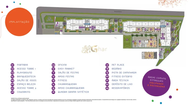 Implantação do térreo e áreas de lazer do Nord Residencial São Miguel