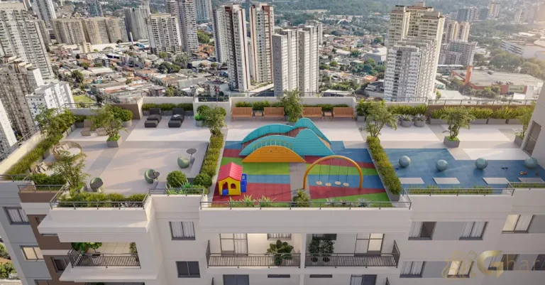 Fachada com rooftop do condomínio Novo Mundo Carrão em São Paulo