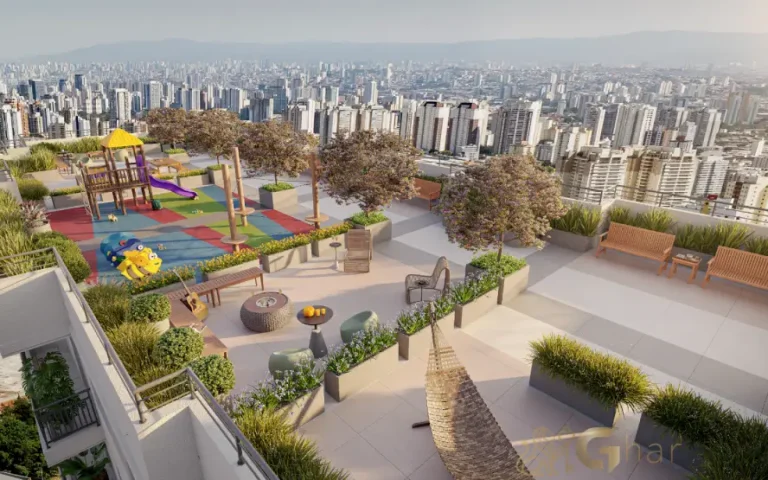 Rooftop do condomínio Novo Mundo Carrão com áreas de lazer e convivência