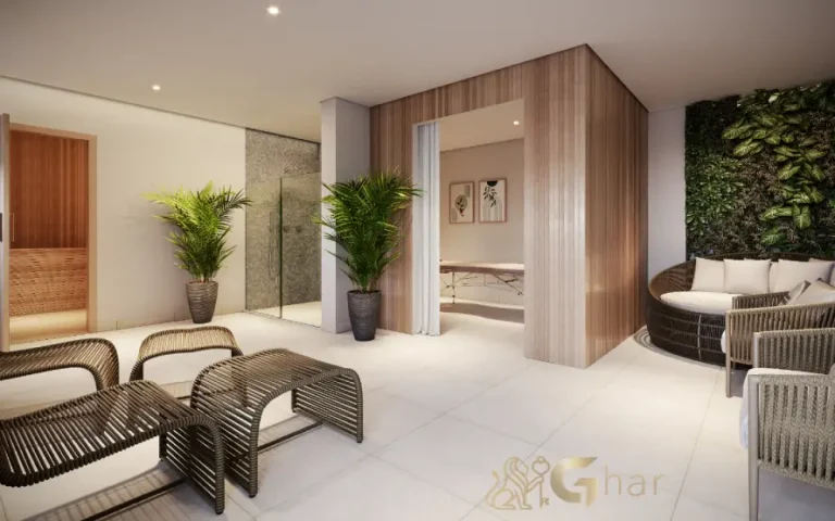 Sala de descanso e sauna do condomínio Novo Mundo Carrão para bem-estar