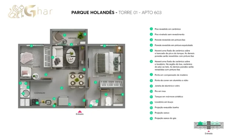Planta do apartamento Parque Holandês torre 01 unidade 603 Cidade Ademar
