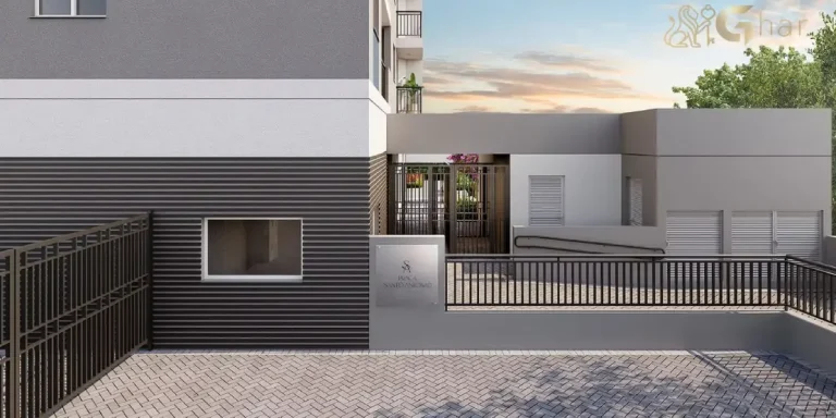 Fachada com portaria do condomínio Praça Santo Antônio em Santo Amaro