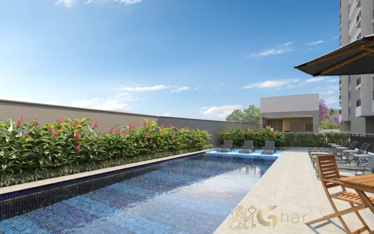 Piscina do condomínio Praça Santo Antônio em Santo Amaro, empreendimento residencial com lazer completo na Zona Sul de São Paulo