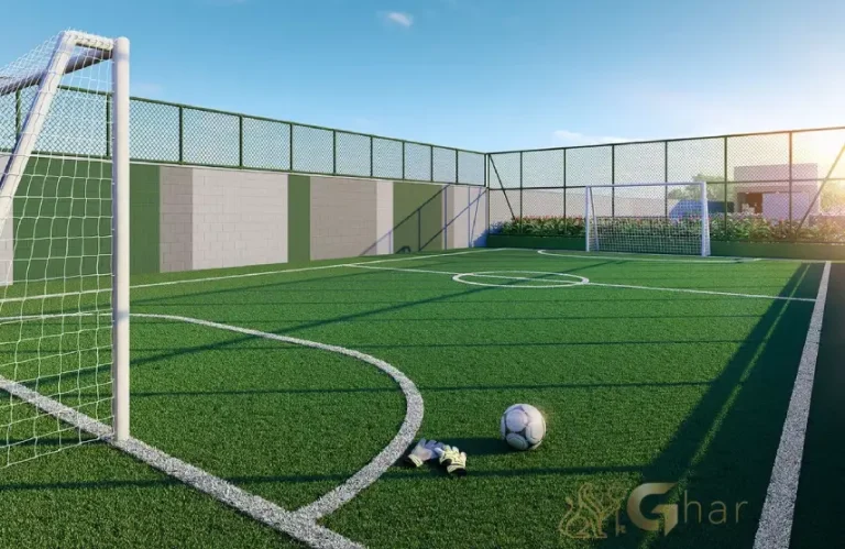 Quadra gramada do condomínio Praça Santo Antônio em Santo Amaro para atividades esportivas