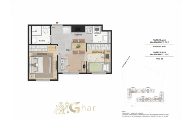 Outra planta do apartamento tipo do Praça Santo Antônio em Santo Amaro
