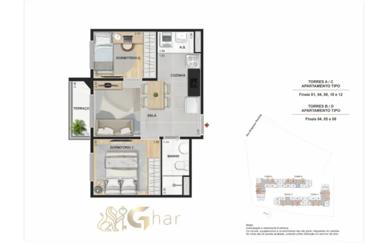 Planta do apartamento tipo do Praça Santo Antônio em Santo Amaro com variação de metragem