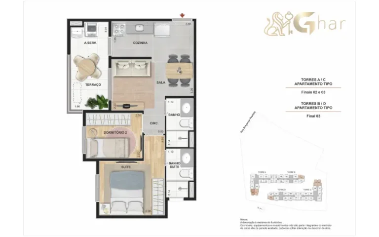 Planta do apartamento tipo do Praça Santo Antônio em Santo Amaro com opção de suíte