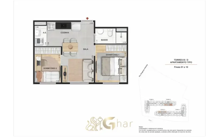 Planta do apartamento tipo do Praça Santo Antônio em Santo Amaro com layout alternativo