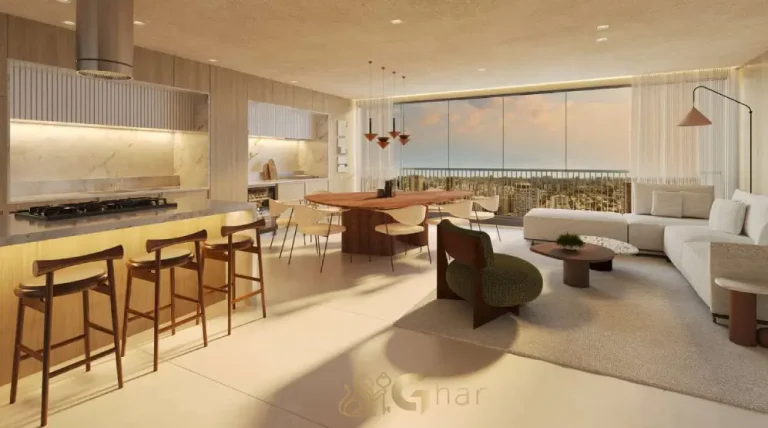 Living do apartamento decorado de 145 m² no Quintessence Campo Belo