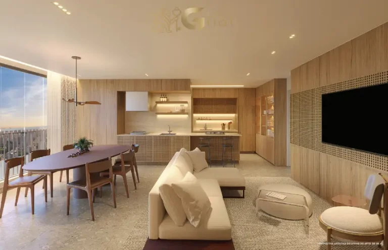 Living do apartamento decorado de 88 m² no Quintessence Campo Belo