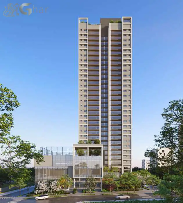 Fachada do condomínio Quintessence Campo Belo com arquitetura contemporânea