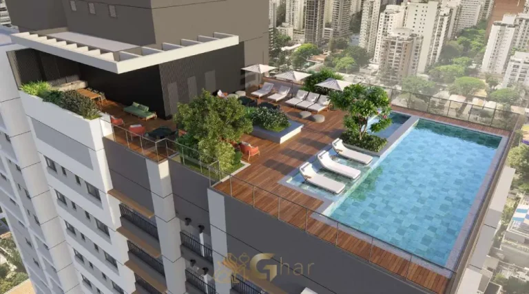 Piscina na cobertura do Quintessence Campo Belo com vista panorâmica e lazer de alto padrão